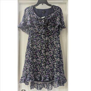 NWT - Lea & Viola Floral Short Sleeve Navy Midi Dress - Size M